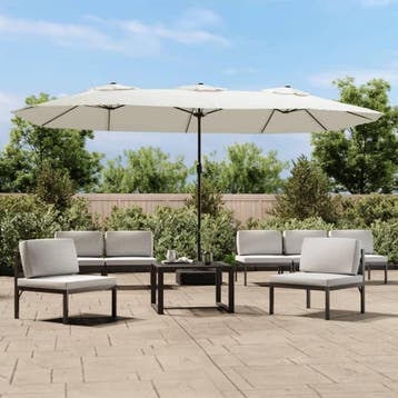 vidaXL Parasol dubbel dak met LED 449x265 cm zandwit, Verzenden, Nieuw, Meer dan 4 meter