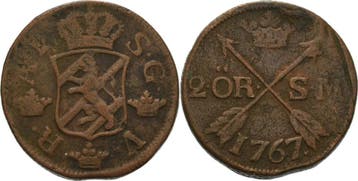2 Öre 1767, Schweden Adolf Friedrich 1751-1771, Verzenden