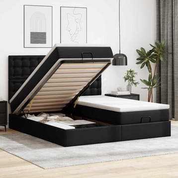 vidaXL Bed poef met matrassen en LEDs 180x200cm kunstleer, Overige materialen, Eenpersoons, Verzenden, Zwart