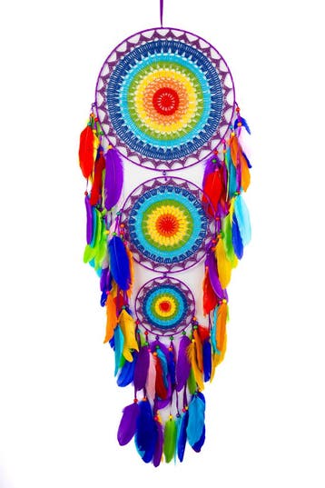 Dromenvanger Groot Regenboog Dreamcatcher Veren Macramé Bohe, Ophalen of Verzenden, Nieuw, Feestartikel, Carnaval