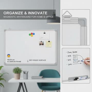 Magnetisch Whiteboard 40x30 cm met Aluminium Frame - Organis, Verzenden, Nieuw
