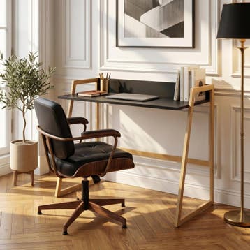 Bureau Kuomi 84x73x47 cm Beige/Donkergrijs [en.casa], Verzenden, Nieuw