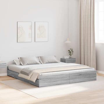 vidaXL Opbergbedframe met lade Grijs Sonoma 180 x 200 cm, Verzenden, Nieuw, Grijs, Hout