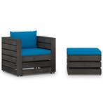 vidaXL 2-delige Loungeset met kussens grijs geïmpregneerd, 2 zitplaatsen, Verzenden, Nieuw, Loungeset