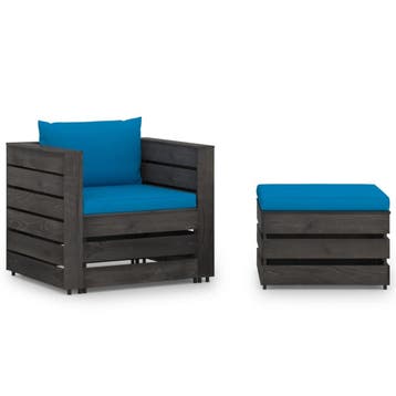 vidaXL 2-delige Loungeset met kussens grijs geïmpregneerd, 2 zitplaatsen, Verzenden, Nieuw, Loungeset