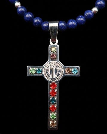 Lapis lazuli - Exorcismeketting - Sint-Benoït-kruis -