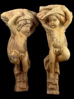 sculptuur, Coppia di Putti Alati - 37 cm - Hout, Antiek en Kunst, Antiek | Boeken en Bijbels