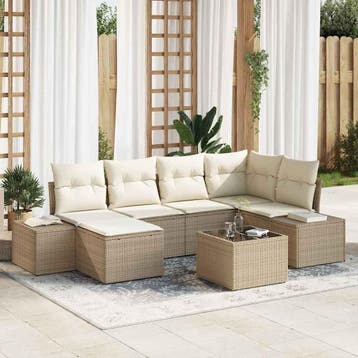 vidaXL Tuin Sofa Set 6 st Beige en Crème poly rattan, Verzenden, Nieuw, Rotan, 6 zitplaatsen