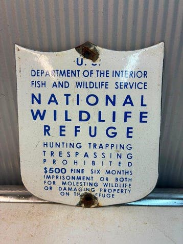 Vintage U.S. National Wildlife Refuge geëmailleerd bord –, Antiek en Kunst