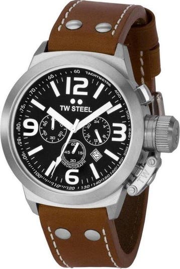 TW Steel Canteen Style TW6R- Horloge - Leer - Bruin - 45 mm, Verzenden, Nieuw