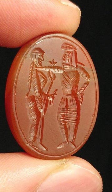 Replica van oud-Sassanidische carneool, hardsteen. Intaglio