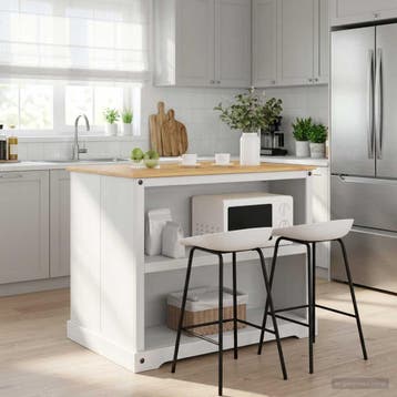 vidaXL Keuken Eiland Set Wit en Honing Was 112 x 77 x 91,5, Verzenden, Nieuw, Wit