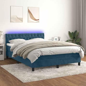 vidaXL Boxspring met matras en LED fluweel donkerblauw, Huis en Inrichting, Slaapkamer | Bedden, Stof, Verzenden, Blauw, Nieuw