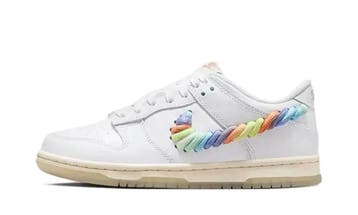 Nike Dunk Low SE Rainbow Lace Swoosh White (GS), Nieuw