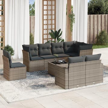 vidaXL 9-delige Loungeset met kussens poly rattan grijs, Verzenden, Nieuw, Loungeset