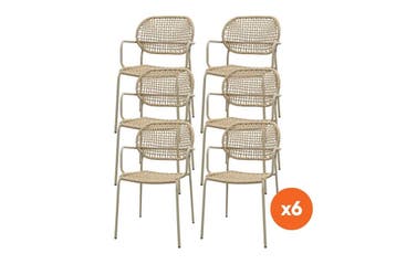 Set van 6 - Noa stapelbare naturel wicker dining tuinstoel -, Verzenden, Nieuw, Overige materialen