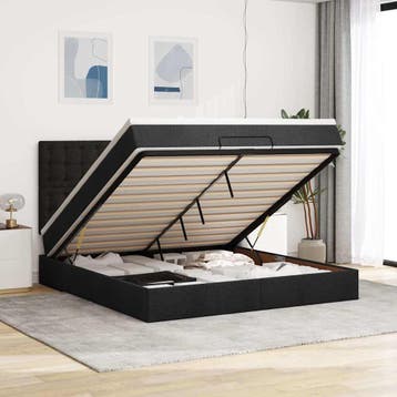 vidaXL Ottoman bed met matras 160x200cm stof zwart, Verzenden, Zwart, 200 cm, Stof