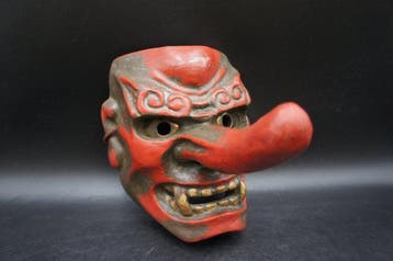 Noh masker - Hout - Houtsnijwerk: Tengu