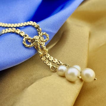 Gouden fantasieschakel ketting met vaste hanger en cultiv..., Gebruikt, Overige kleuren, Ophalen of Verzenden, Met edelsteen