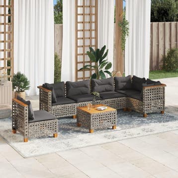 vidaXL 7-delige Loungeset met kussens poly rattan grijs, Verzenden, Nieuw, Loungeset