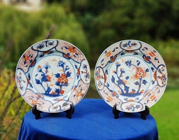 Paar antieke Chinese export Imari porseleinen borden -, Antiek en Kunst