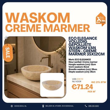 Luxe ronde marmer waskom crème 35 cm - OUTLET, Minder dan 50 cm, Nieuw, Ophalen of Verzenden, Minder dan 25 cm
