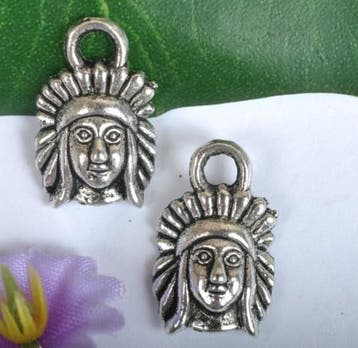 2 x Metalen bedel Indiaan 16 x 10 mm – antiek zilverkleur, Ophalen of Verzenden, Nieuw, Bedel