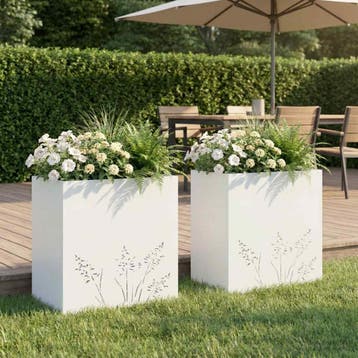 vidaXL Plantenbak 2 st Wit 50 x 30 x 49 cm Koudgewalst staal, Verzenden, Minder dan 60 cm, Nieuw, Metaal