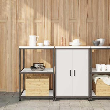 vidaXL Keukenopslag set HATTEM 2 st Wit Koudgewalst staal, Verzenden, Nieuw, Wit