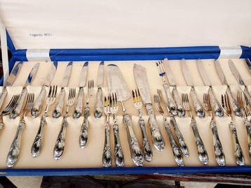 Bestekset voor 12 personen (32) - Verzilverd -, Antiek en Kunst
