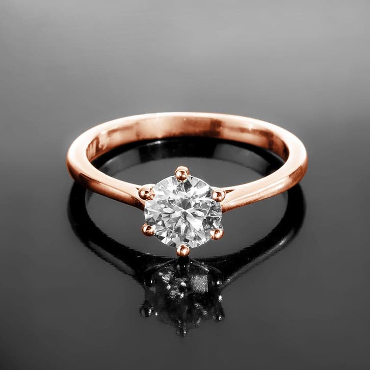 Roségouden Moissanite Ring | 14K | Solitair Verlovingsring, Sieraden, Tassen en Uiterlijk, Ringen, Dame, Nieuw, Met edelsteen