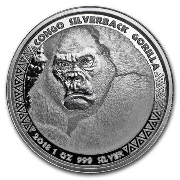 Congo / Kongo Gorilla 1 oz 2018 (75.000 oplage), Verzenden, Overige landen, Losse munt, Zilver