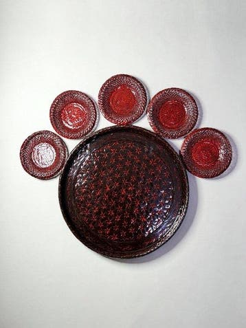 Theeservies (6) - Bamboe, Urushi-lak - Bamboe Urushi theeset