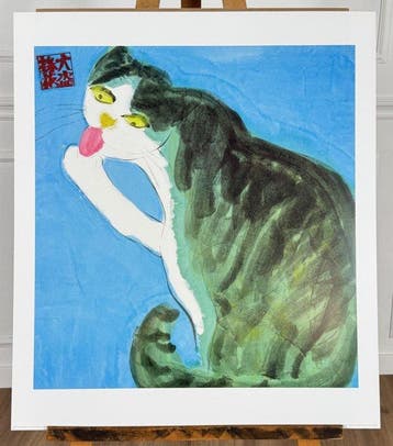 Walasse Ting - Gatto Fondo Blu (Yves Riviere Editeur)