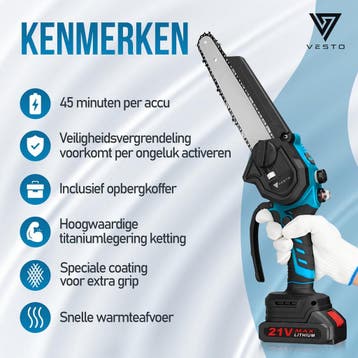 Vesto® Mini kettingzaag – Draadloos Inclusief 2 Led-Accus –, Verzenden, Zo goed als nieuw