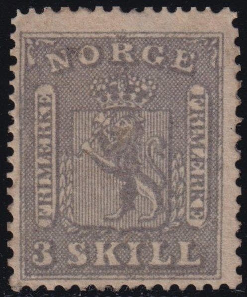 Noorwegen 1863 - Leone Stemma 3 stuks grijsviolet Unif.7, Postzegels en Munten, Postzegels | Europa | Overig
