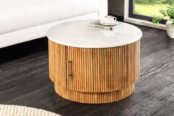 Ronde salontafel TRES CHIC 60 cm wit marmer bruin mangohout, Huis en Inrichting, Tafels | Salontafels, Ophalen of Verzenden, Nieuw