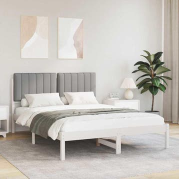vidaXL Bedframe met Gevoerd Hoofdgedeelte Lichtgrijs 140 x, Verzenden, Nieuw, Tweepersoons, Hout