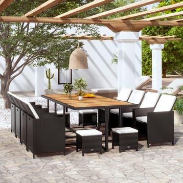 vidaXL 13-delige Tuinset poly rattan en acaciahout zwart, Verzenden, Nieuw, 2 zitplaatsen, Tuinset