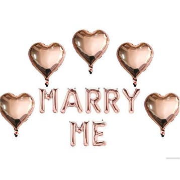 Ballonnen set Will You Marry Me rosé goud met 5 grote harten, Verzenden, Nieuw, Versiering, Valentijn of Romantisch