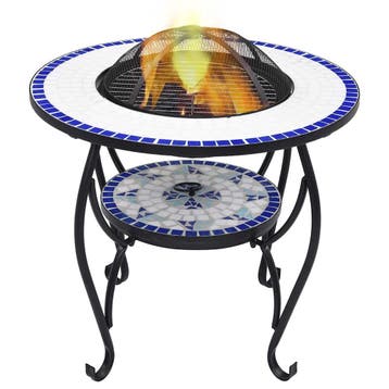 vidaXL Vuurtafel mozaïek 68 cm keramiek blauw en wit, Verzenden, Nieuw