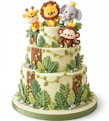 Taart topper met giraf, leeuw, aap en olifant, Ophalen of Verzenden, Nieuw, Taarten of Cupcakes, Versiering