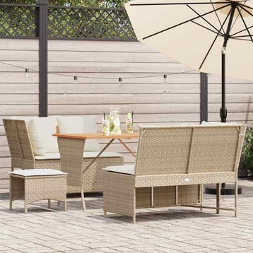 vidaXL 5-delige Loungeset met kussens poly rattan beige, Verzenden, Nieuw, Loungeset