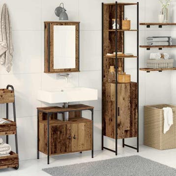 vidaXL Badkamermeubelset met plank 3 pcs Oud hout Bewerkt, Huis en Inrichting, Badkamer | Badkamermeubels, Verzenden, Nieuw, Overige typen