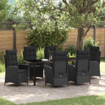 vidaXL Tuin eettafelset 7 st Zwart poly rattan, Verzenden, Nieuw, 7 zitplaatsen