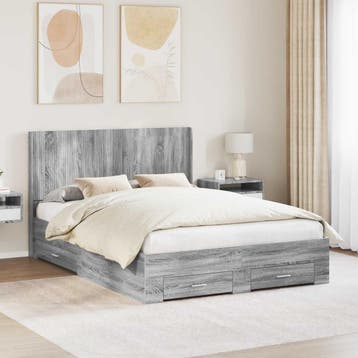 vidaXL Bedframe met opbergruimte en hoofdbord Grijs Sonoma, Huis en Inrichting, Verzenden, Nieuw, Grijs, Hout