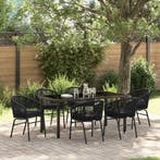vidaXL Tuin eettafelset 7 pcs Zwart Gepoedercoat staal, Verzenden, Nieuw, Rotan, 7 zitplaatsen