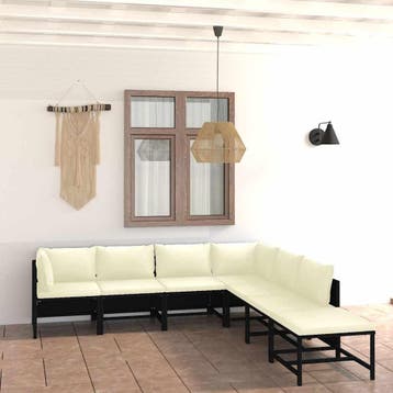 vidaXL 7-delige Loungeset met kussens poly rattan zwart, Verzenden, Nieuw, Loungeset
