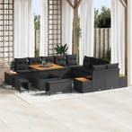 vidaXL Tuinbankenset 13 pcs Zwart Poly Riet en Poedercoated, Verzenden, Nieuw, Rotan, 3 zitplaatsen