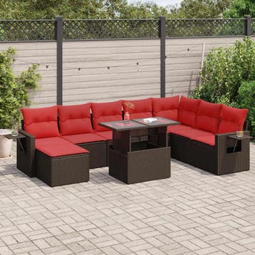 vidaXL 9-delige Loungeset met kussens poly rattan acacia, Verzenden, Nieuw, Loungeset
